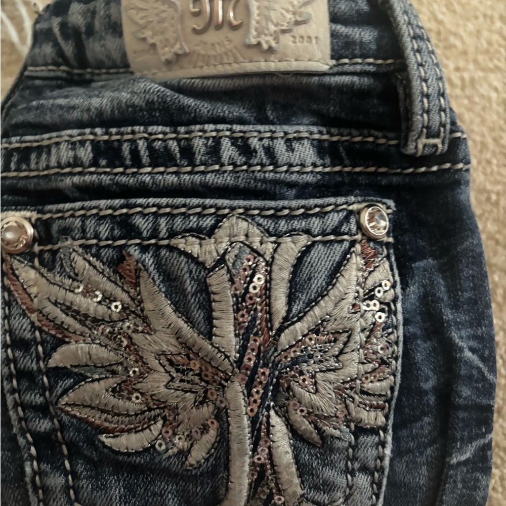 Miss Me Blue and Silver Embroidered Jeans